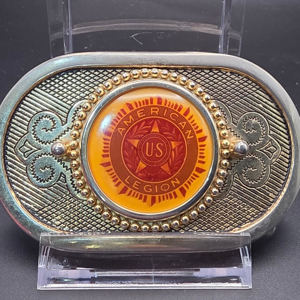 Vintage American Legion Belt Buckle Mens Gold Silver Excellent Oval‎ Emblem
